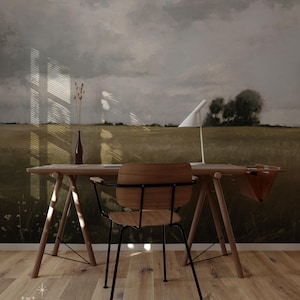 An oil painting of a traditional English countryside view of farm fields, Removable or regular wallpaper 95