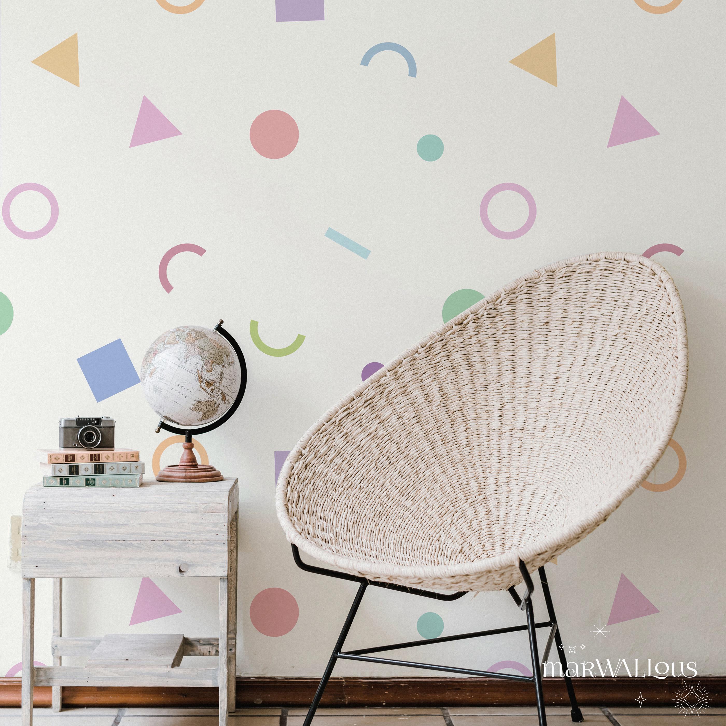 Pastel Geometric Wallpaper for Kids Room, Abstract Peel and Stick Mural ...
