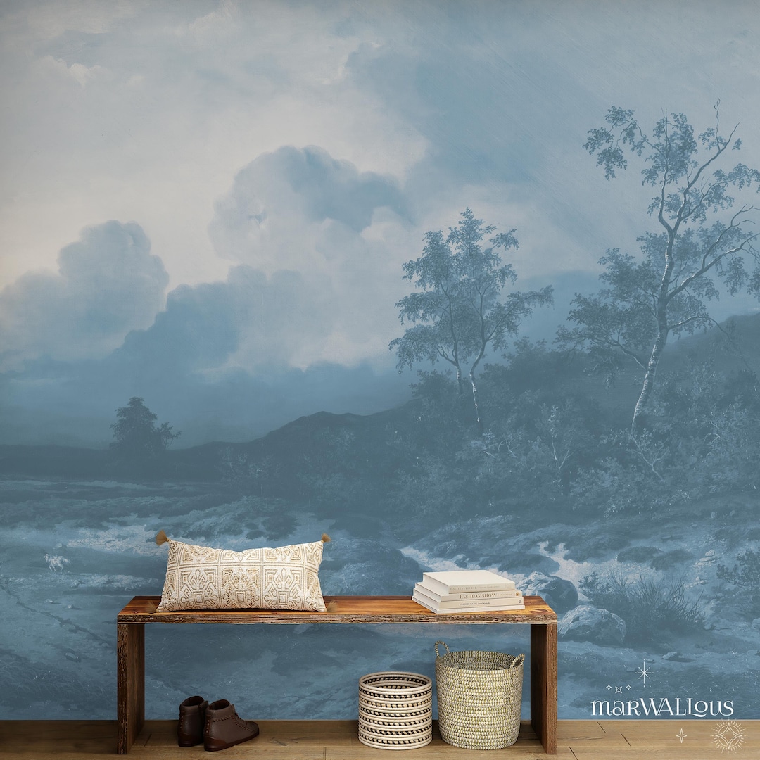 Blue Foggy Forest Peel and Stick Wallpaper – Removable Wall Mural for ...
