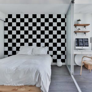 Custom Colors Checkerboard Wallpaper Black & White Peel and Stick Wall Mural Retro Squares, Removable Wall Decor Personalized Checkboard 170