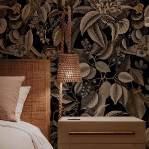 Dark botanical wallpaper, Wall mural Peel and stick, Witchy decor, Leaves, Dark academia decor, Enchanted forest 72