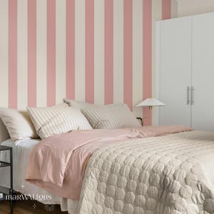 White & Dusty Pink Stripe Wallpaper – Custom Color Wall Mural, Peel and Stick Removable Wallpaper, Soft Neutral Wall Decor, Personalized 162