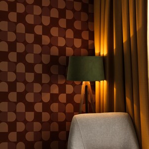 Brown Mid Century Modern Wallpaper, Retro 60s Geometric Wall Mural, Chocolate Abstract Wallpaper, Vintage Retro Decor 298