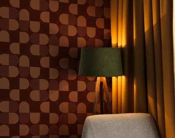Brown Mid Century Modern Wallpaper, Retro 60s Geometric Wall Mural, Chocolate Abstract Wallpaper, Vintage Retro Decor 298