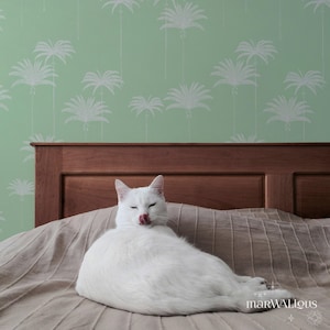 Mint palm tree wallpaper, Tropical palm mural, Beach-inspired interior decor, Bedroom wallpaper, Tropical paradise wall art 118