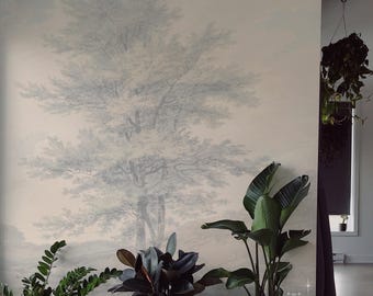 Watercolor Landscape Wallpaper, Rural View, Self-Adhesive Mural 15