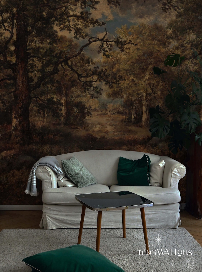 Dark forest peel and stick, Removable wallpaper, Self adhesive, Accent wall, Oil Painting, Renter friendly 18 image 2