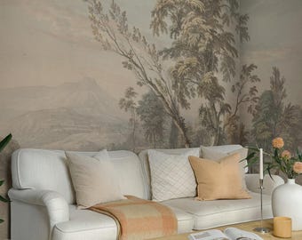 Italian Landscape Wall Mural, Vintage Scenic Painting, Peel and Stick 67