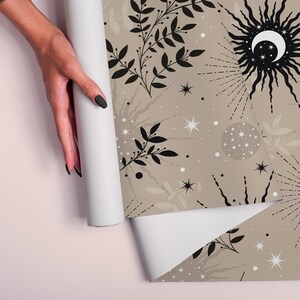 Mystic sun and moon removable wall decor, Esoteric witchy wallpaper 94 imagen 5
