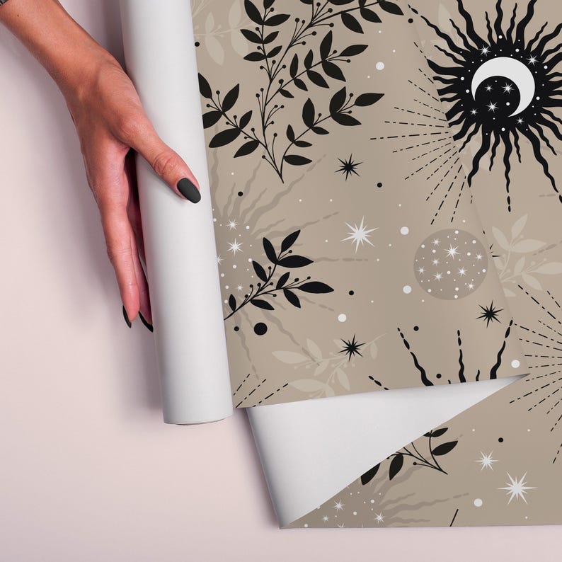 Mystic sun and moon removable wall decor, Esoteric witchy wallpaper 94 imagen 5