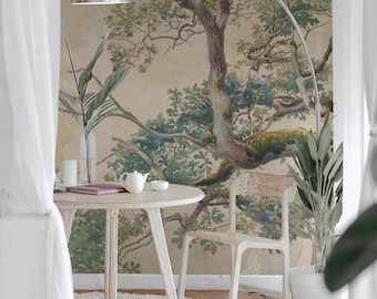 Tree branch wallpaper, Watercolor painting, Vintage wall decor, Removable wallpaper, Peel and stick, Botanical 80