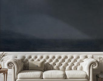 Dark Ocean Moon Wallpaper, Moody Sea Wall Mural, Minimalist Night Landscape, Black Blue Wallpaper, Removable Peel and Stick 286
