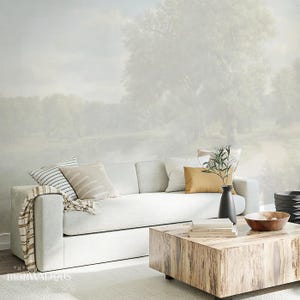 Ethereal Landscape Wallpaper, Hazy and Misty Subtle Vintage Painting, Rustic Country Farmhouse Peel & Stick Delicate Wall Mural 182