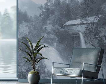 Mountain wall mural, Panoramic landscape decor, Dark blue wallpaper, Mountains Panoramic Wallpaper 283