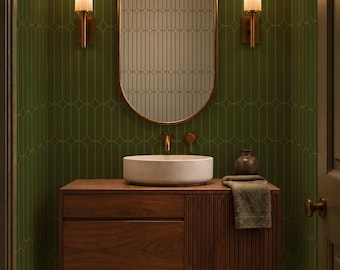 Mid Century Modern Wallpaper, Olive Green Geometric Wallpaper, Retro Geometric Wall Mural, Vintage Green Wallpaper, Art Deco Decor 308