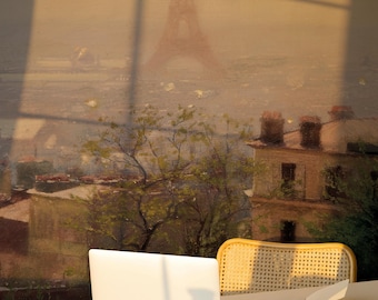Vintage Paris Wallpaper, Eiffel Tower Wall Mural, French Cityscape Wallpaper, Parisian Decor, Antique Paris Wall Art 300