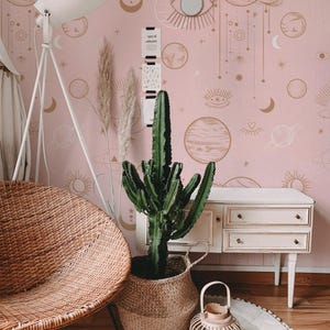 Planets wallpaper, Pink nursery, Kids room, Peel and stick, Pastel wall decor, Constellations, Space, Dreamy 44