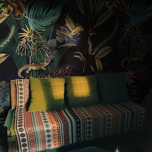 Dark tropical wallpaper, Exotic wall mural, Floral wallpaper, Enchanted garden, Peel and stick, Botanical 85