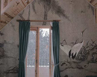 Chinoiserie wallpaper, Japanese decor, Peel and stick, Removable wall mural, Ukiyoe, Heron art, Crane 33