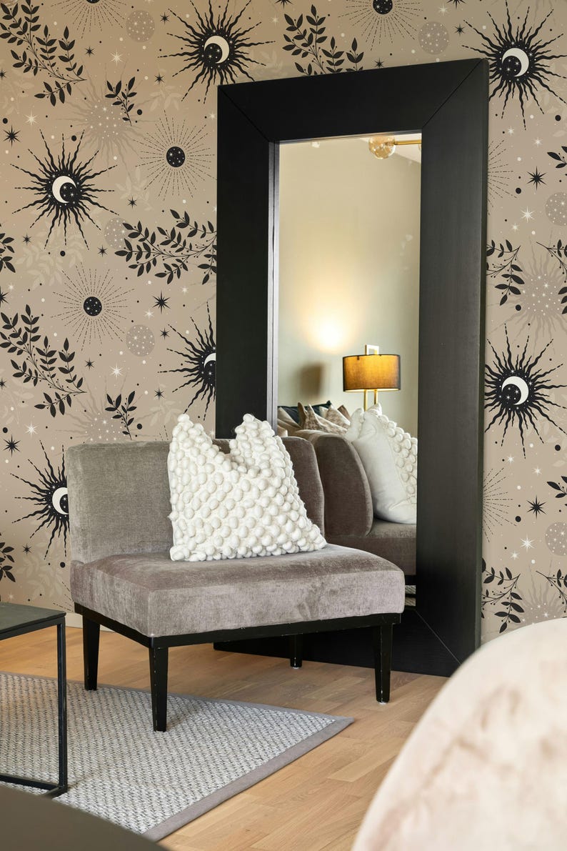 Mystic sun and moon removable wall decor, Esoteric witchy wallpaper 94 imagen 16