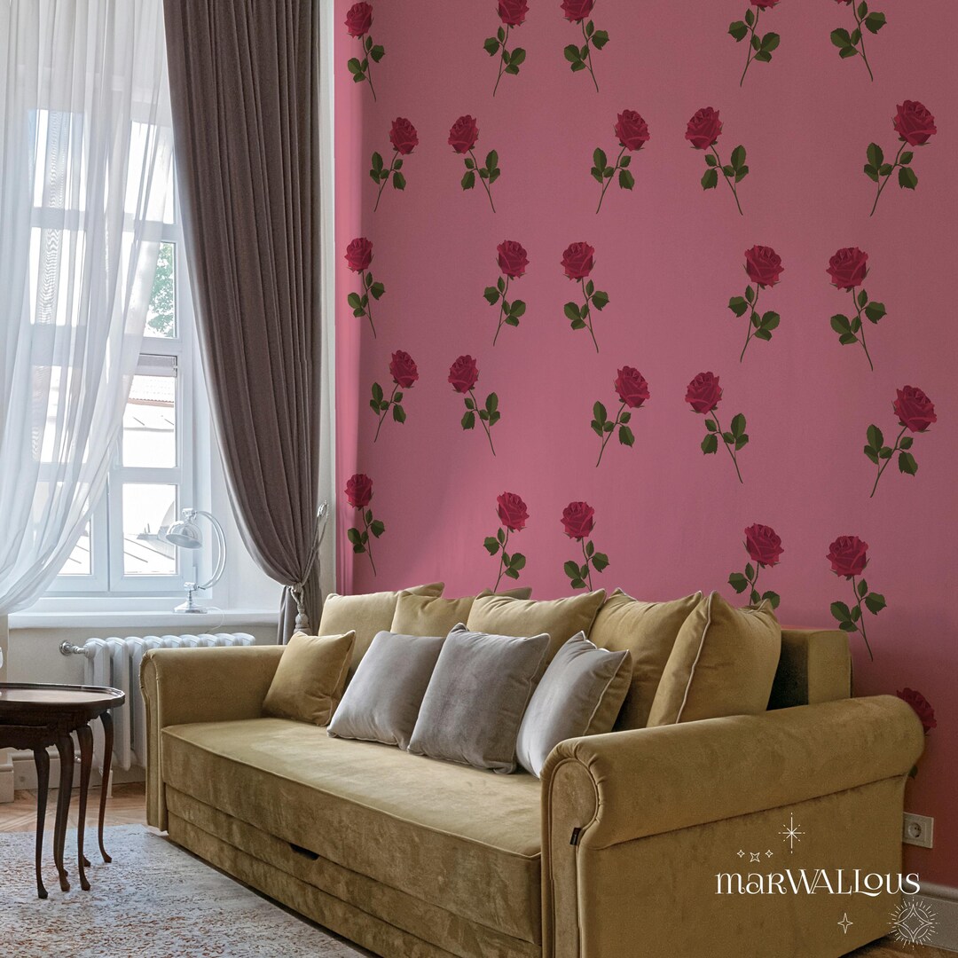 Pink Rose Wallpaper, Cute Floral Pattern, Romantic Bedroom Decor ...