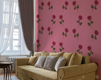 Pink Rose Wallpaper, Cute Floral Pattern, Romantic Bedroom Decor, Nursery Wall Art, Peel and Stick Removable Mural Print 277