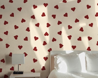 Cute Heart Wallpaper, Burgundy and Cream Pattern, Valentine's Day Decor, Boho Nursery Wall Art, Peel and Stick Love Mural Print 276