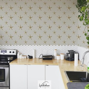 Gold Starfish Peel & Stick Wallpaper – Removable Marine Wall Mural for Dining, Living Room, Bedroom – Self-Adhesive Sea Theme Wall Art 145