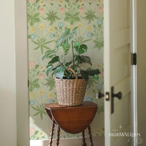 Wildflower wall decor, Pastel botanical wallpaper, Vintage wall decor, Bedroom wallpaper, Retro wall mural 119