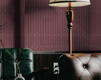 Burgundy Art Deco Wallpaper, Geometric Vintage Wall Mural, Mid Century Modern Wallpaper, Retro Arch Wallpaper, Moody Decor 306