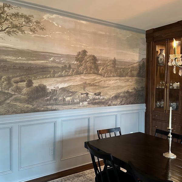 Vintage Scenic Painting Wallpaper, Rural Landscape Wall Mural, Peel and Stick 65