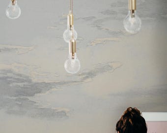Cloudy sky wall mural, Mural wallpaper, Removable or traditional wallpaper, Boho vibe, Scenic wallpaper, Watercolor 74