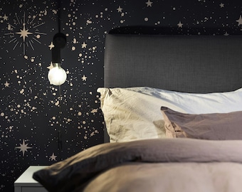 Constellations removable wallpaper, Stars wall mural, Peel and stick, Night sky, Celestial, Reusable, Astronomy 05