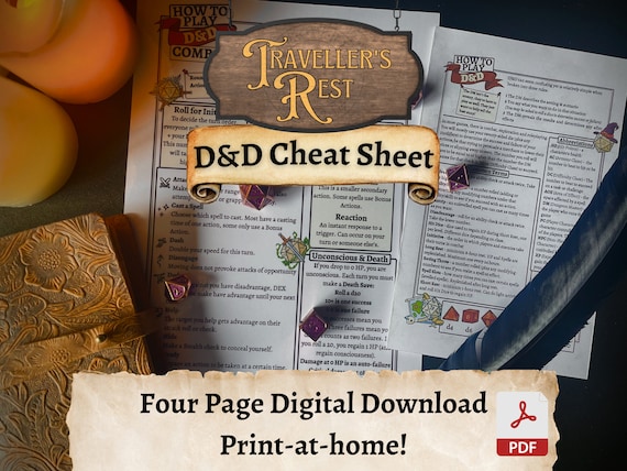 D&D Player's Cheat Sheet | How To Play Dungeons and Dragons | Digital Download | PDF