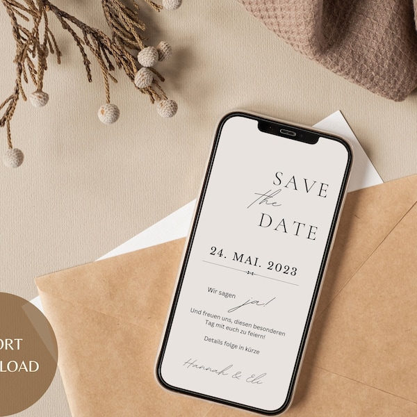 eCard Save the Date Digitale Hochzeitseinladung  Einladung Zum Versenden per WhatsApp Personalisiert Hochzeitseinladung Sofort Download 2023