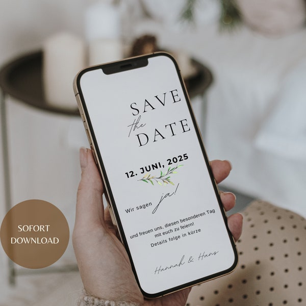 eCard Save the Date Digitale Hochzeitseinladung  Einladung Zum Versenden per WhatsApp Personalisiert Hochzeitseinladung Sofort Download 2023