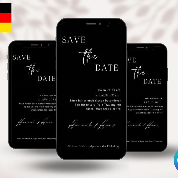 Digital Save the Date Hochzeit Einladung Vorlage,  Personalisierbar mit Canva, Whatsapp Einladung, Minimalistisch Hochzeitseinladung Canva