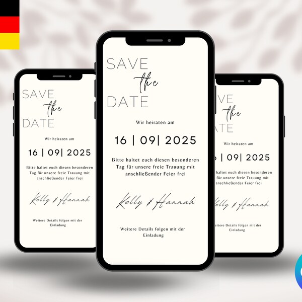 Minimalistisch Save the Date Hochzeitseinladung, Digitale Hochzeitseinladung, Personalisierbar in Canva, Whatsapp einladung Digitale