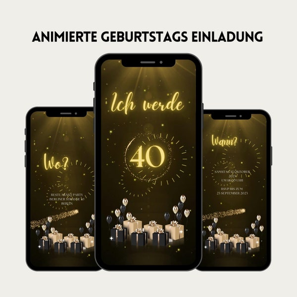 eCARD 18. 20. 30. 40. 50. Geburtstags Party Einladung | digitale Whatsapp Instagram Facebook Email Einladungen, Animierte Einladungskarten