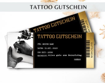 Luxus Tattoo Gutschein Vorlage zum Ausdrucken Geschenk Idee für Freundin Freund Geburtstag Geschenk Idee Postkarte Personalisiertes Geschenk
