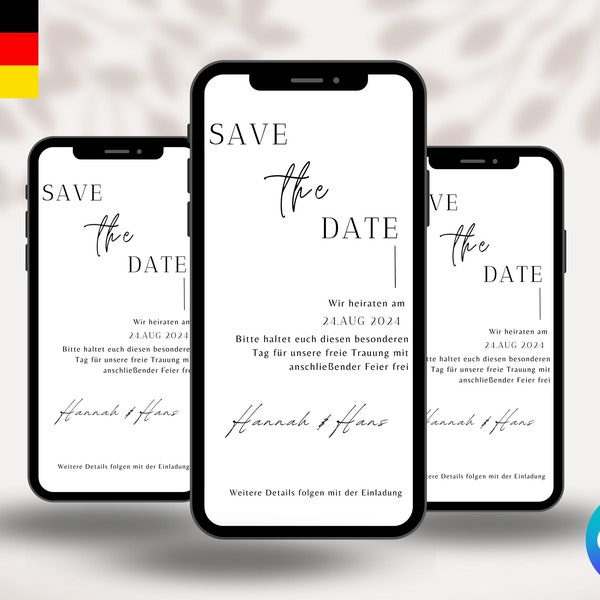 Minimalistisch Save the Date Hochzeitseinladung, Digitale Hochzeitseinladung, Personalisierbar in Canva, Whatsapp einladung Digitale