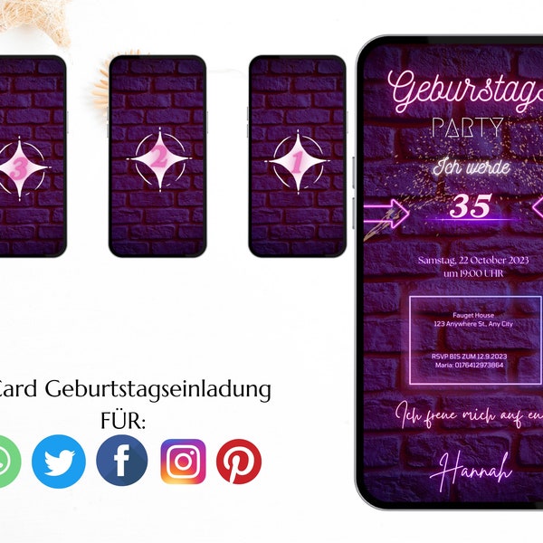 eCARD Geburtstags Party Einladung für 18. 20. 30. 40. 50. 60.  digitale Whatsapp Geburtstagseinladung  Personalisierte Geburtstagskarten