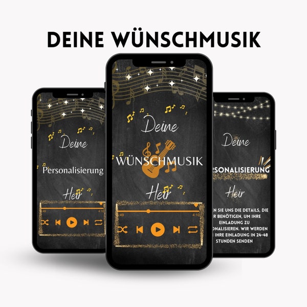 eCARD Wunschmusik, Digitale Personalisierung, Personalisierte Whatsapp Instagram Facebook Einladungen, Musik auf Wunsch Einladungskarte