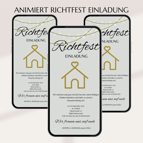 digitale Einladung Richtfest Ecard Richtfest personalisieren Einladungskarte Hausbau Digitale Vorlage Richtfest Ecard Hausbau digital Canva