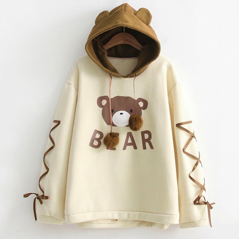 Ladies Bear Ear Cute Hoodie Teddy Bear Hoody Fluffy Long Sleeve Pullover  Winter Sweatshirt Animal Jumper For Women Girl(size:s-xl)