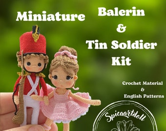 Miniatur Ballerina und Zinnsoldat Häkel-Kit, Amigurumi Kit, Miniatur-Puppen-Kit