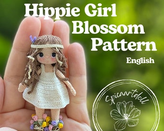 Miniature Hippie Girl Blütenmuster, , englische muster, miniatur häkelanleitung, winziges muster, dijital muster, mini muster