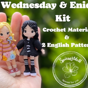 Miniature Wednesday and Enid crochet kit, Amigurumi kit, Miniature doll kit
