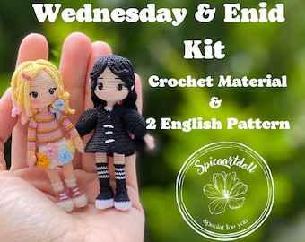 Miniature Wednesday and Enid Crochet Kit: Amigurumi Doll Kit (Digital Pattern)