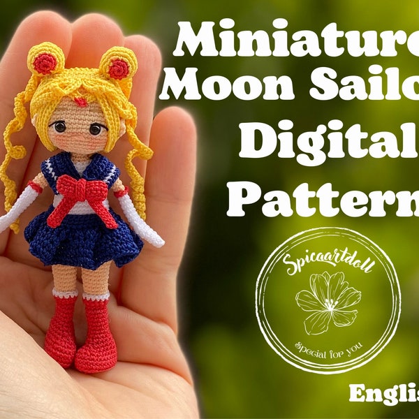 Miniature Moon Sailor Pattern, miniatur häkelanleitung, häkelanleitung, dijital muster, mini muster, Häkelanleitung